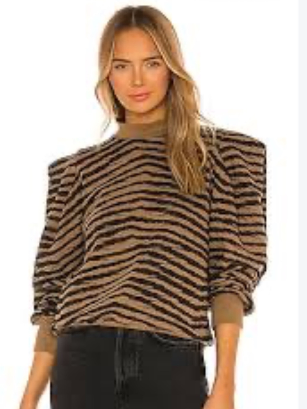 Agolde Brown Zebra-Stripe Puff Sleeve Turtleneck Sweater